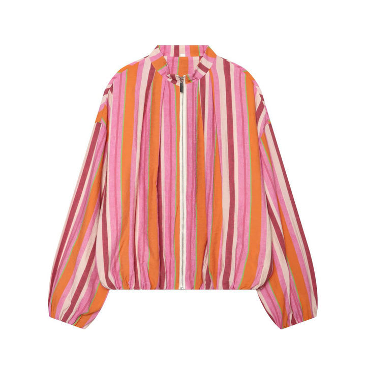 Women Cropped Oversize Bomber Jacket with Stand-Up Collar and Balloon Sleeves Mune Fashion
