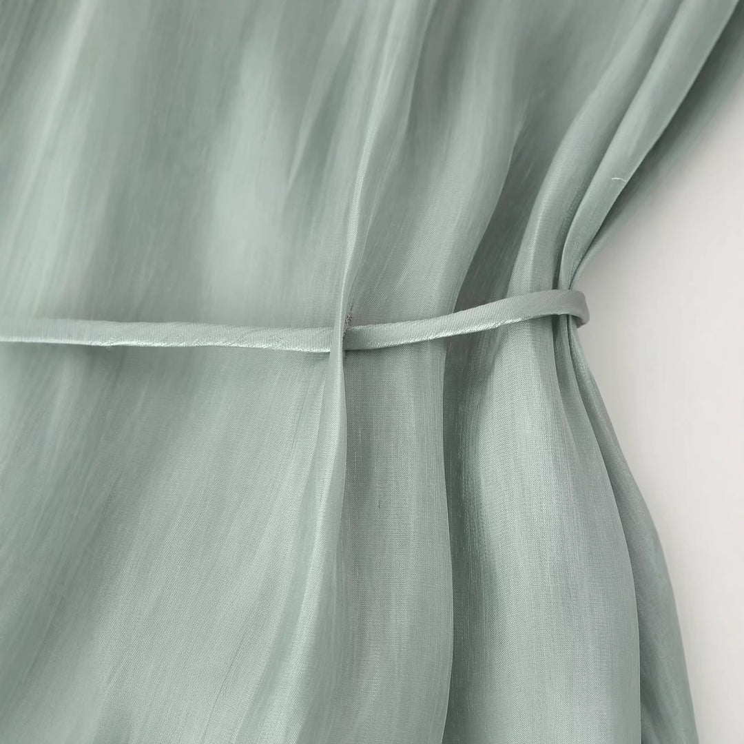 Women's Silky Blouse with Waistband and Concealed Button Placket Mune Fashion