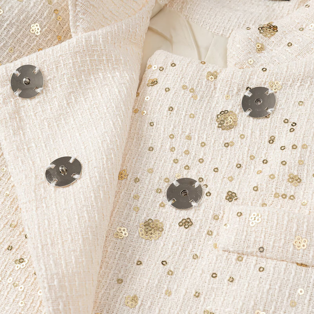 Women's short blazer in bouclé style with stand-up collar and sequin application Mune Fashion