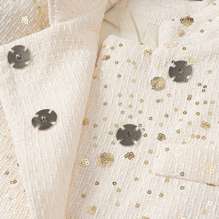 Women's short blazer in bouclé style with stand-up collar and sequin application Mune Fashion