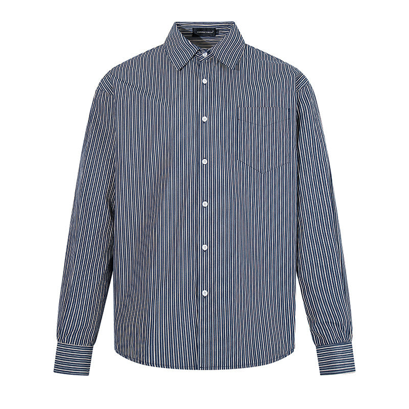 Men's Striped Oversized Shirt made of Cotton Blend with Kent Collar and Chest Pocket Mune Fashion