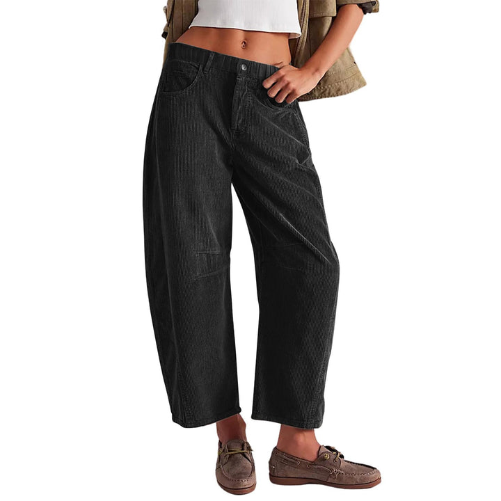 Women Wide Cord Pants with High Waist, Cropped Leg and Side Pockets Mune Fashion