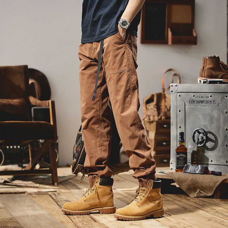 Men's Military-inspired Tapered Cargo Joggers made of durable cotton twill with integrated web belt and ribbed ankle cuffs Mune Fashion