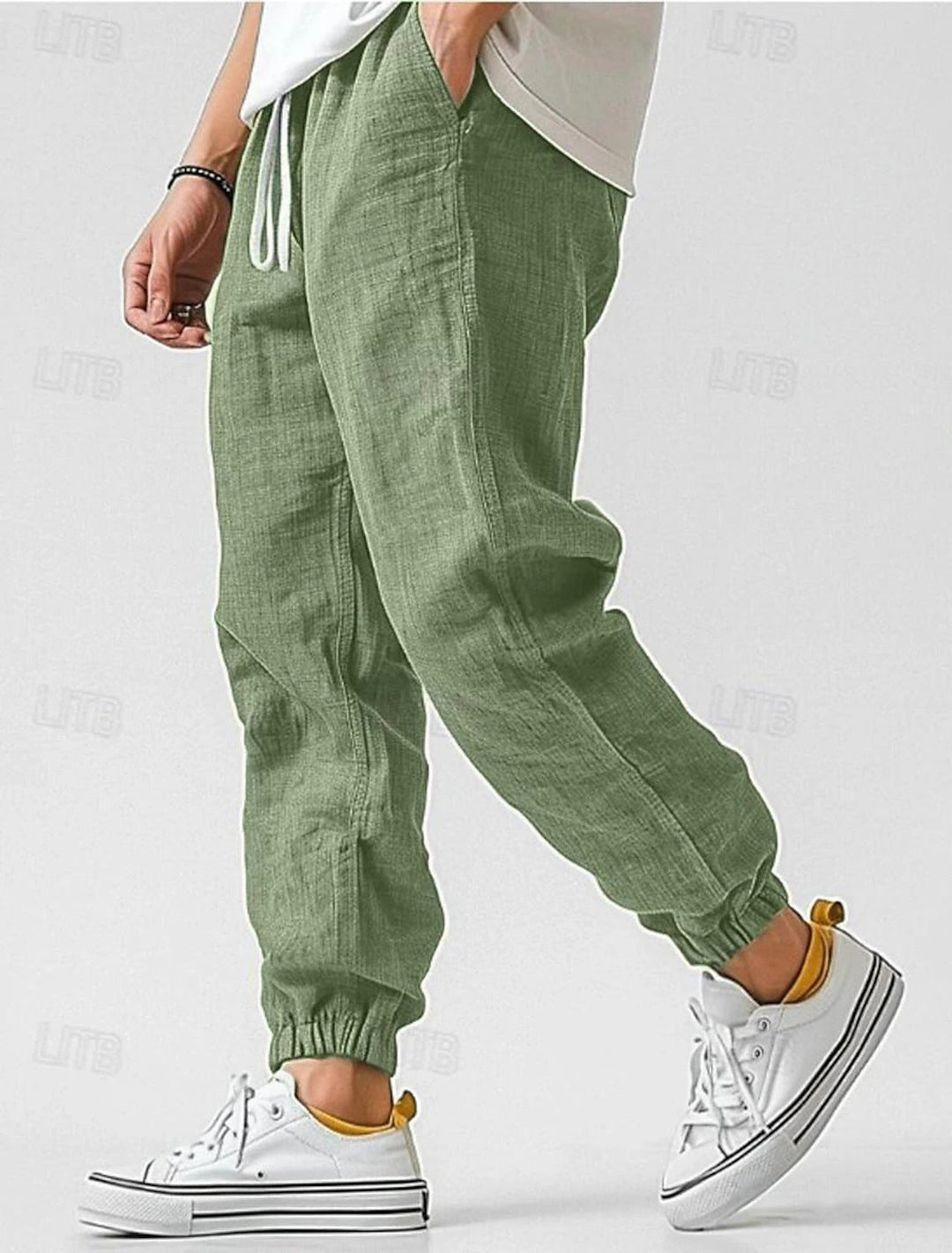Men's Comfortable Linen Pants with Elastic Waistband and Side Pockets Mune Fashion