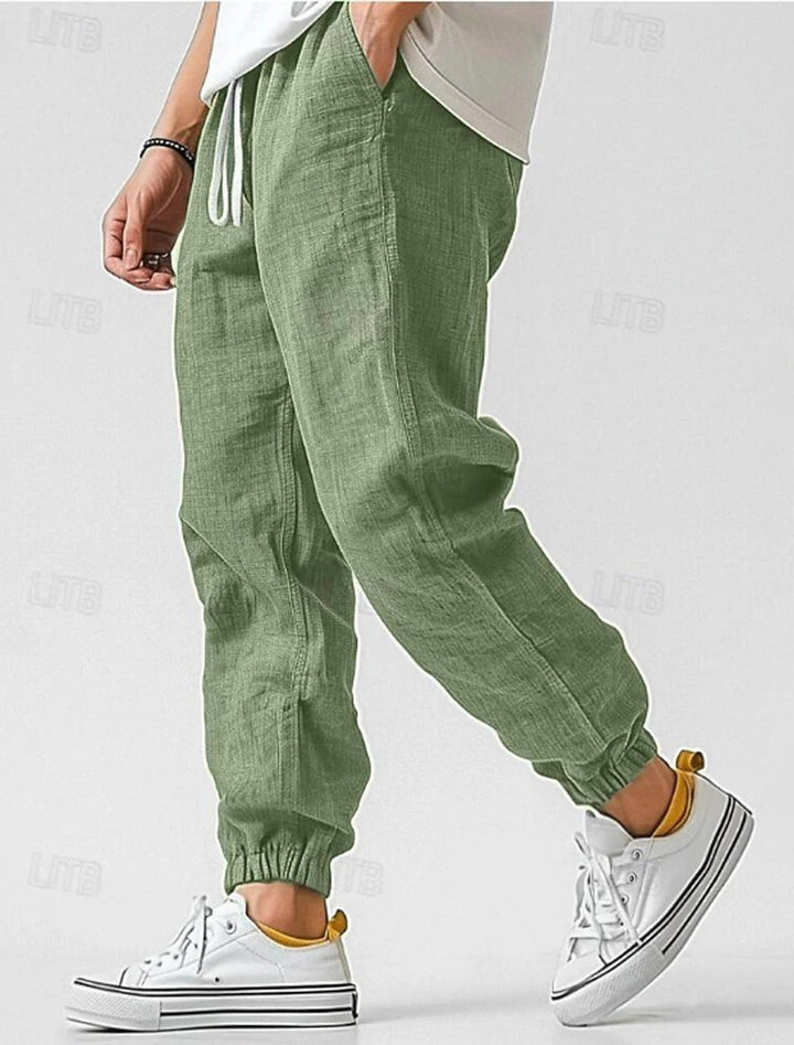 Men's Comfortable Linen Pants with Elastic Waistband and Side Pockets Mune Fashion