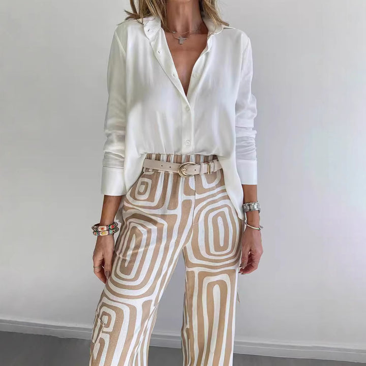 Women wide Palazzo trousers with graphic retro print Mune Fashion
