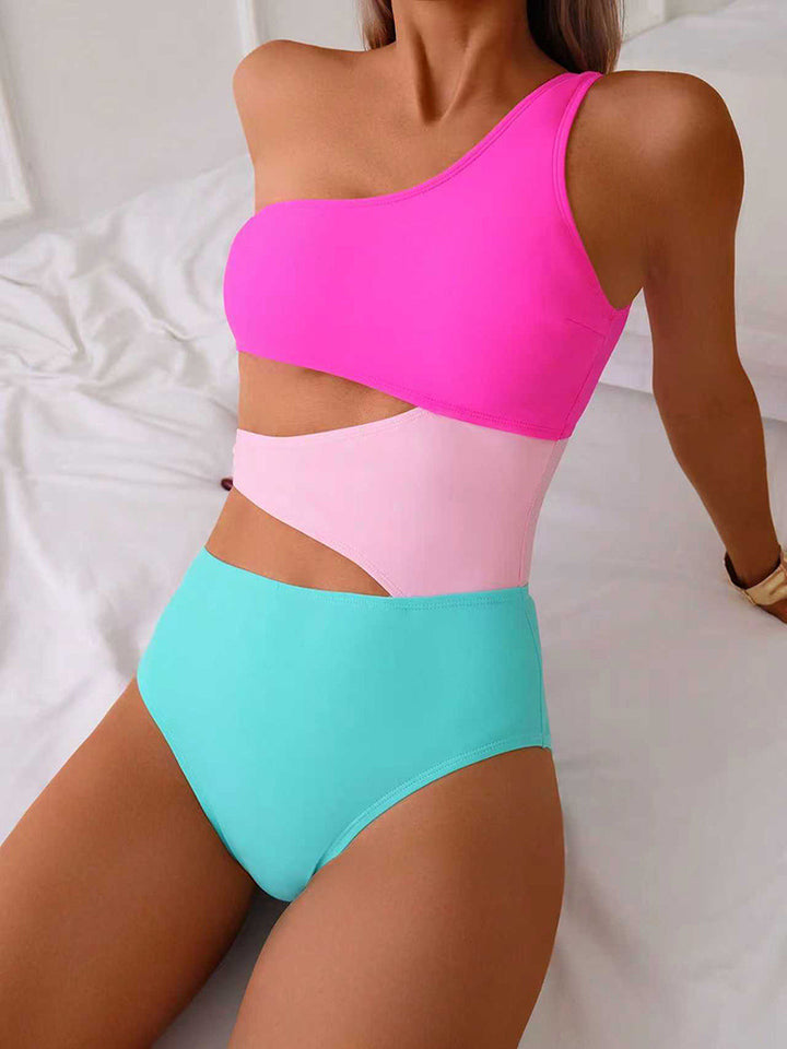 Women's One-Sided Bikini Set with Fashionable Color Block Design Mune Fashion