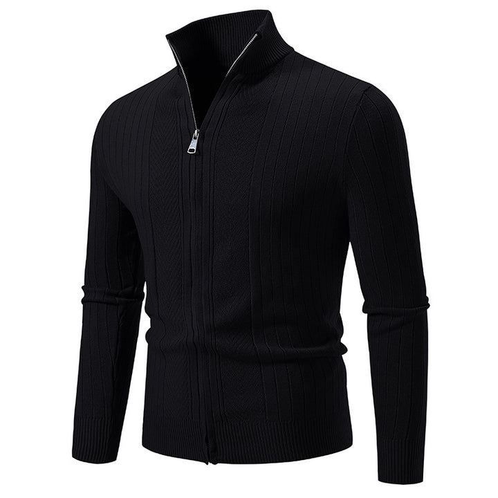 Men's slim fit fine knit zip jacket with stand-up collar and distinctive rib structure Mune Fashion