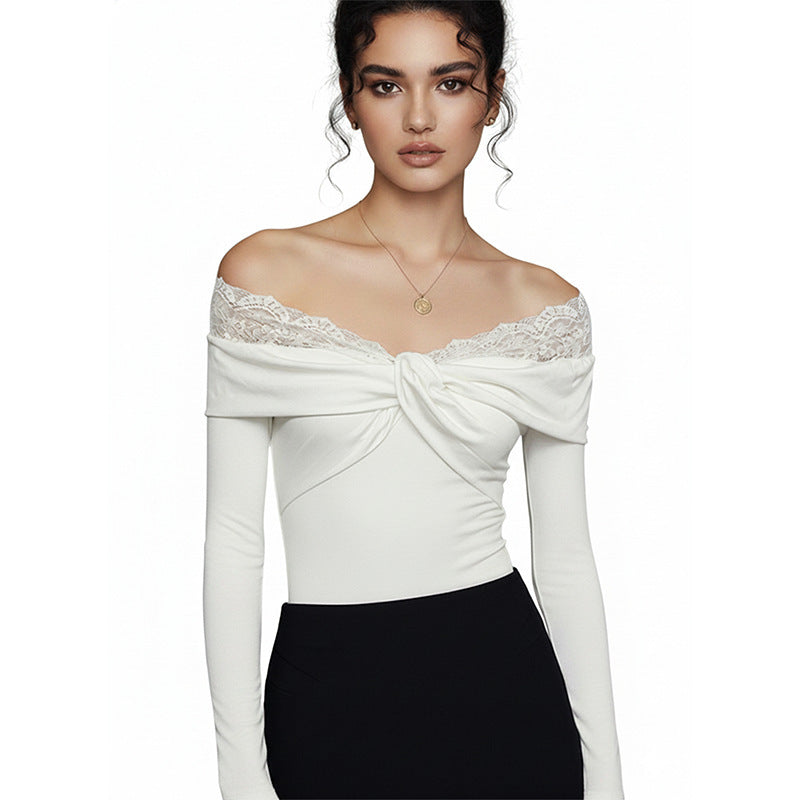 Ladies Elegant Bodysuit with Lace Collar Mune Fashion