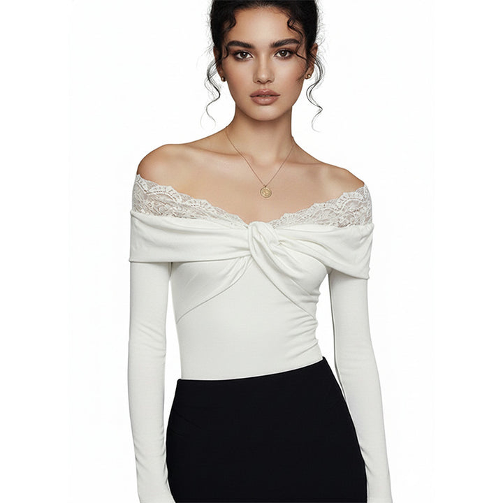 Ladies Elegant Bodysuit with Lace Collar Mune Fashion
