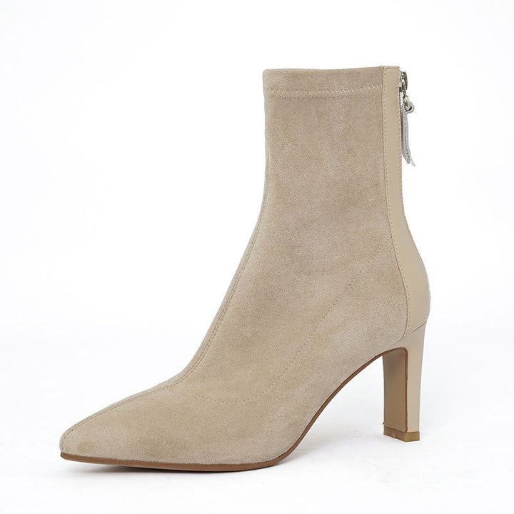 Women ankle-high ankle boots made of velour look with sock-like shaft and back zipper Mune Fashion