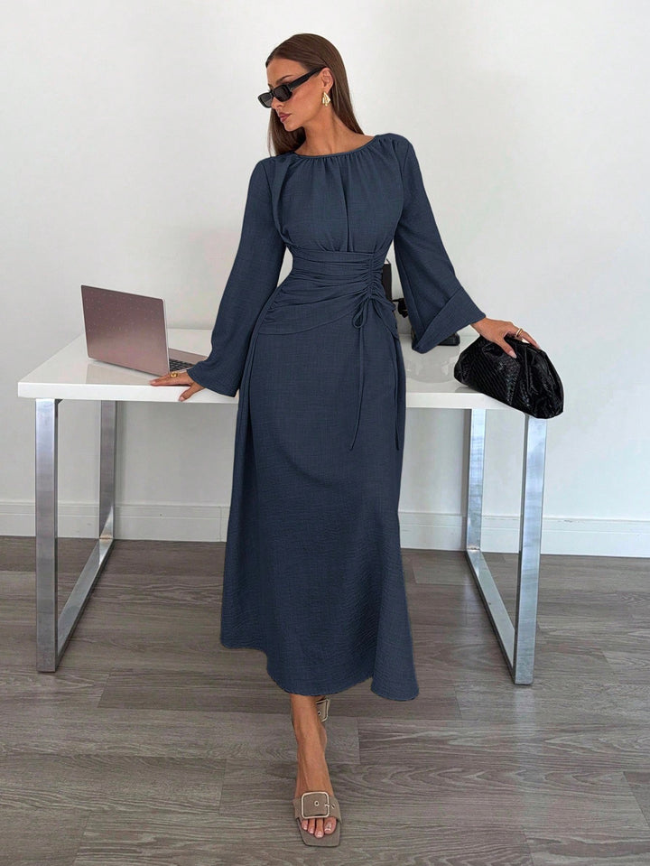 Ladies Max Dress with gathered waist lacing and bell sleeves Mune Fashion