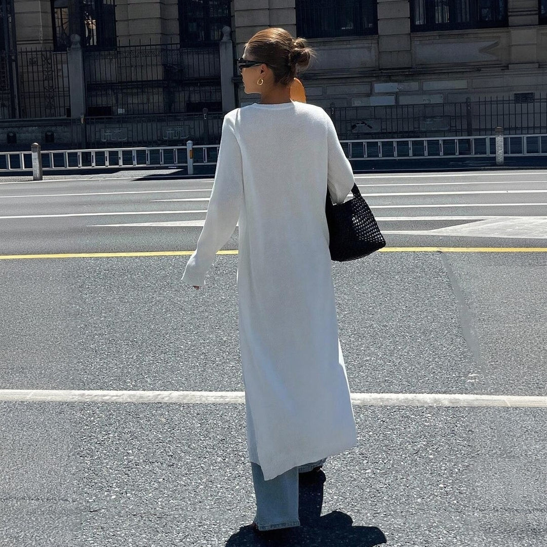 Women's Long Fine Knit Tunic Sweater with High Side Slit Mune Fashion