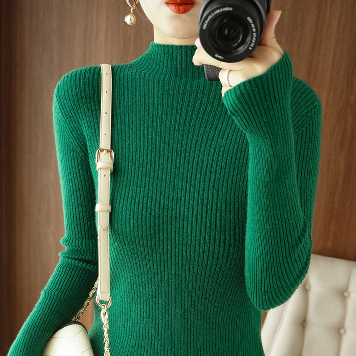 Women's Body-Hugging Ribbed Knit Turtleneck Sweater with Stretch Effect Mune Fashion