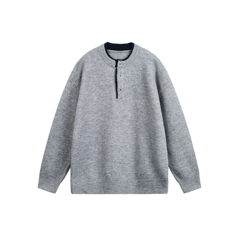 Unisex Chunky Knit Henley Sweater with Half Button Placket and Ribbed Neckline Mune Fashion