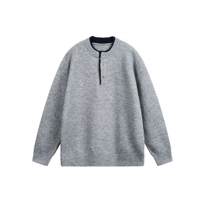 Unisex Chunky Knit Henley Sweater with Half Button Placket and Ribbed Neckline Mune Fashion