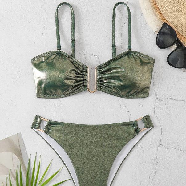 Women's Shiny Two-Piece Bikini with Elegant Decoration Mune Fashion