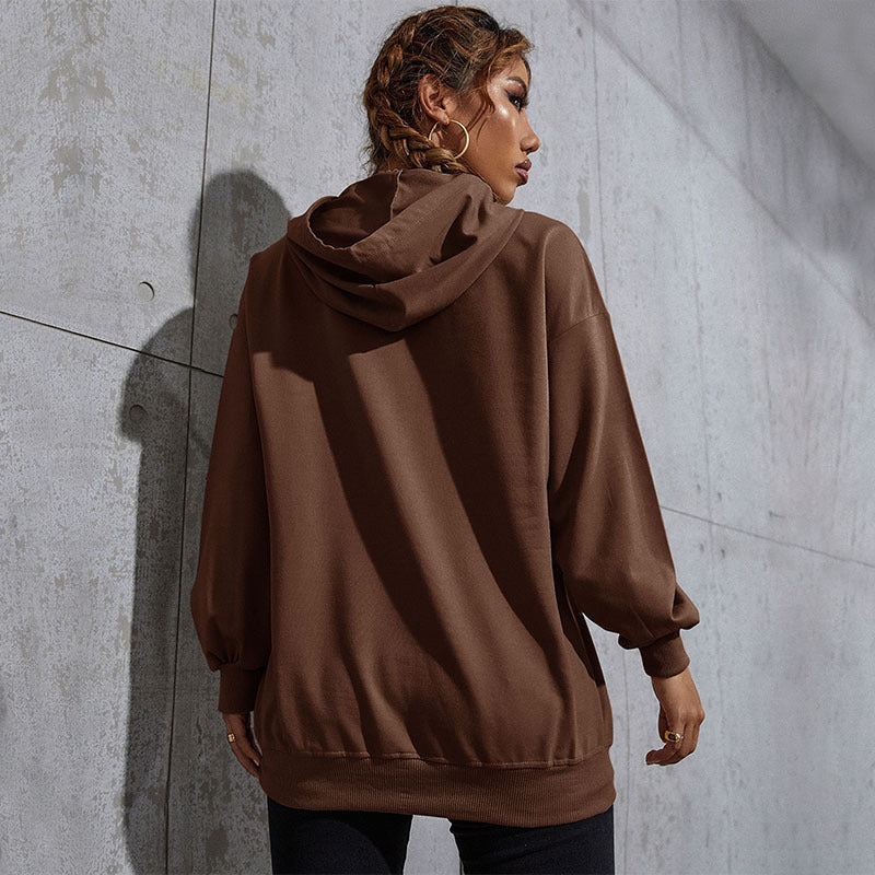 Women's Oversized Hoodie with Kangaroo Pocket and Butterfly Embroidery Mune Fashion