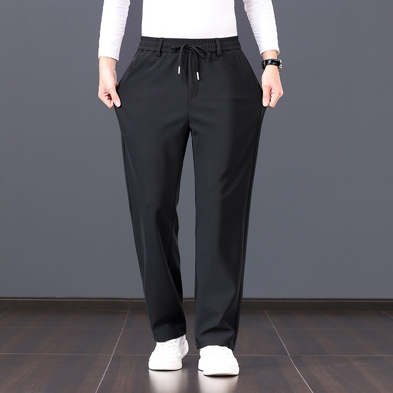 Men's relaxed straight leisure trousers with elastic waistband, drawstring, and side pockets Mune Fashion
