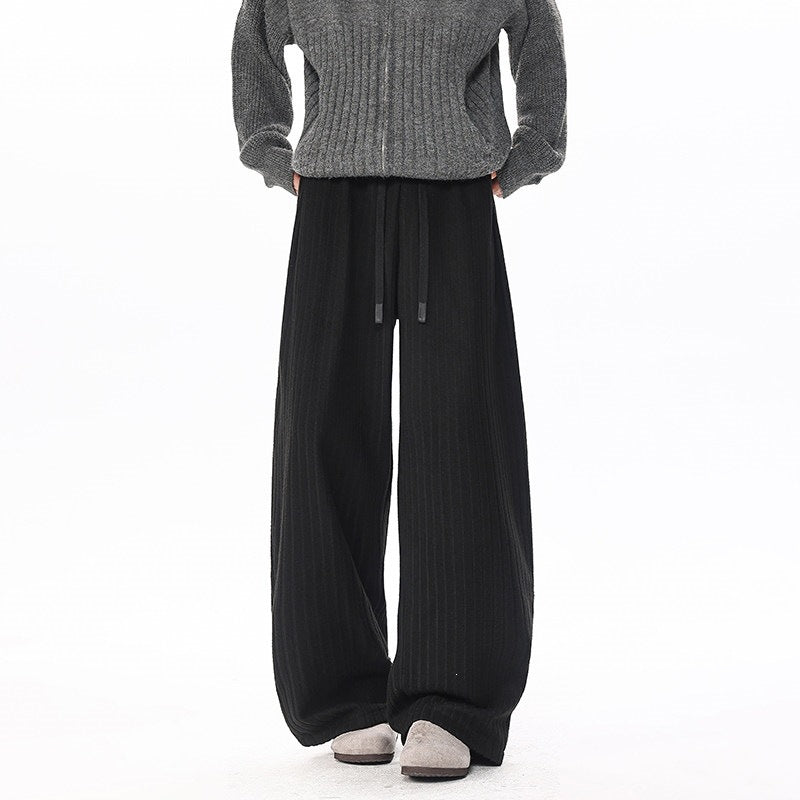 Women's loosely cut ribbed knit pants with drawstring waistband and extra wide leg Mune Fashion