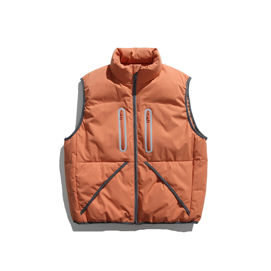 Men's Padded Quilted Vest with High Stand-Up Collar and Vertical Zipper Pockets Mune Fashion