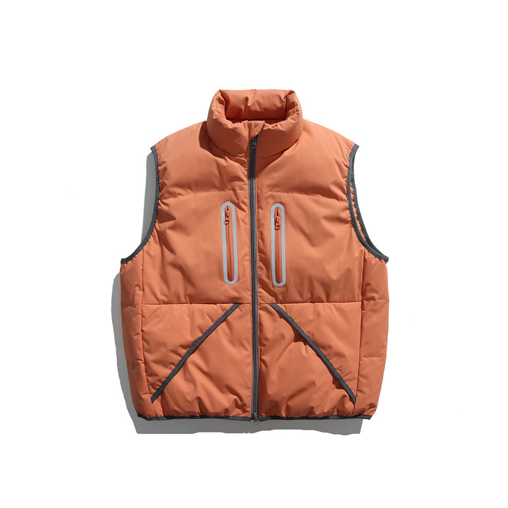 Men's Padded Quilted Vest with High Stand-Up Collar and Vertical Zipper Pockets Mune Fashion