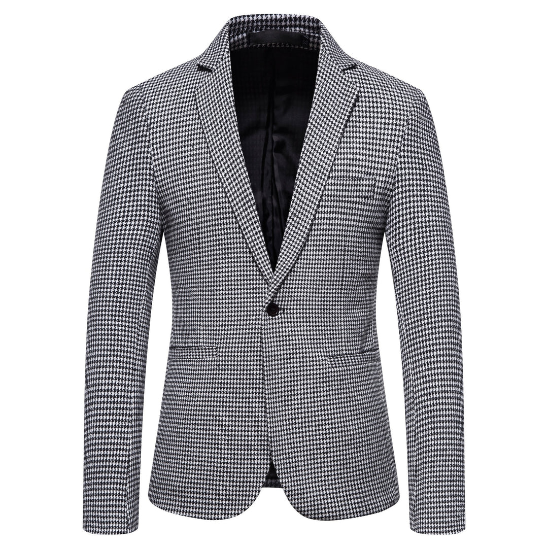 Men's slim-fit single-breasted blazer with houndstooth pattern and narrow lapel Mune Fashion