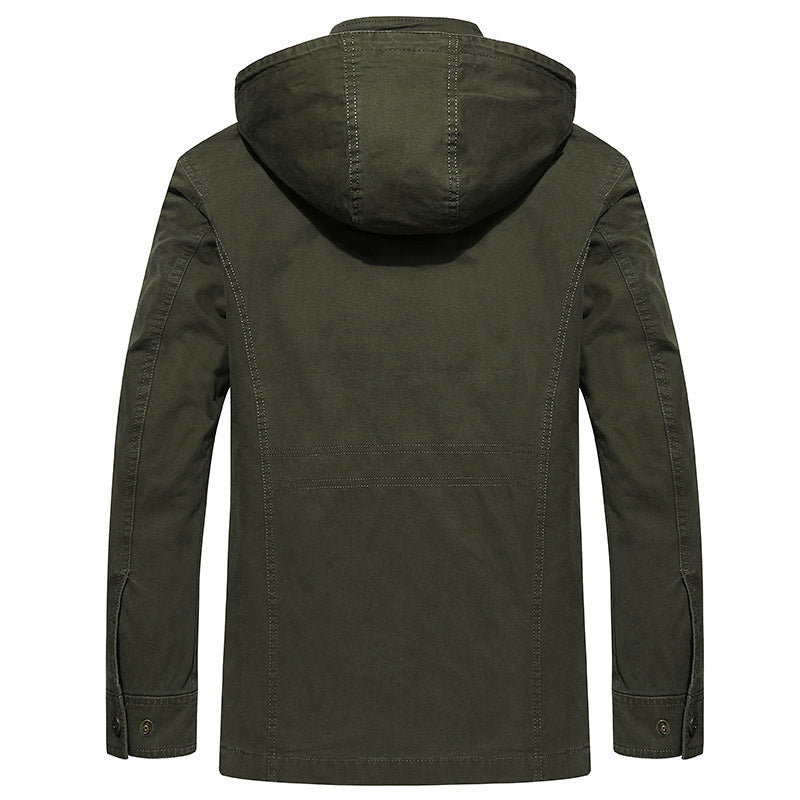 Men's field jacket in utility style with hood canvas outer material and multiple pockets Mune Fashion