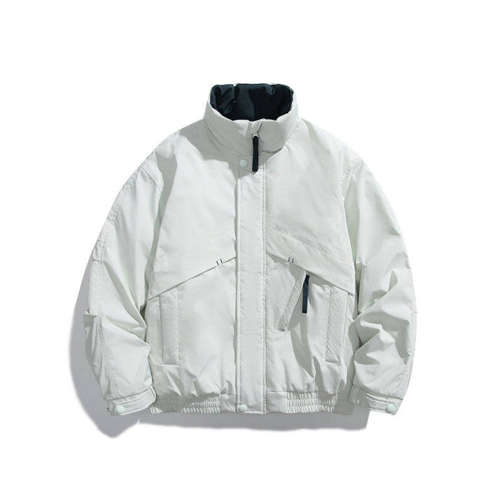 Unisex Boxy Padded Short Jacket with Asymmetric Pockets and High Stand-up Collar Mune Fashion
