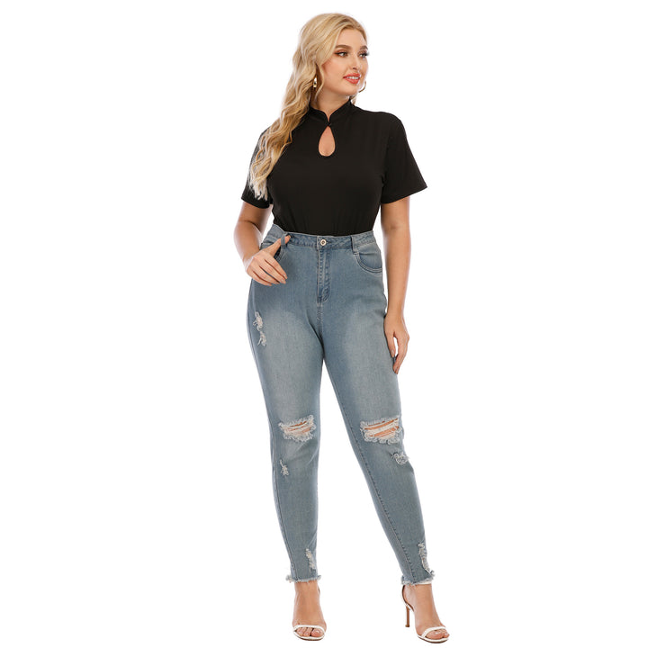 Women's stylish top with stand collar and slit Mune Fashion