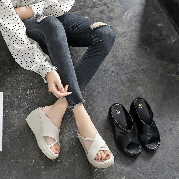 Women's wedge heeled slide sandals with breathable mesh upper Mune Fashion