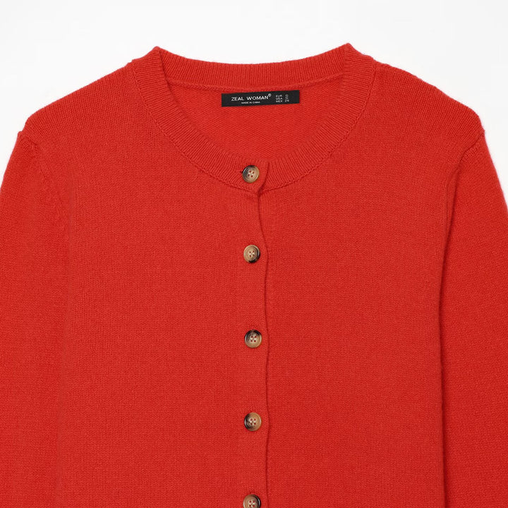 Women's fine knit cardigan with round neckline and full button placket Mune Fashion