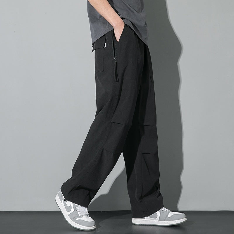 Men's Wide Utility Cargo Pants with Drawstring Waist, Knee Patches & Adjustable Hem Mune Fashion