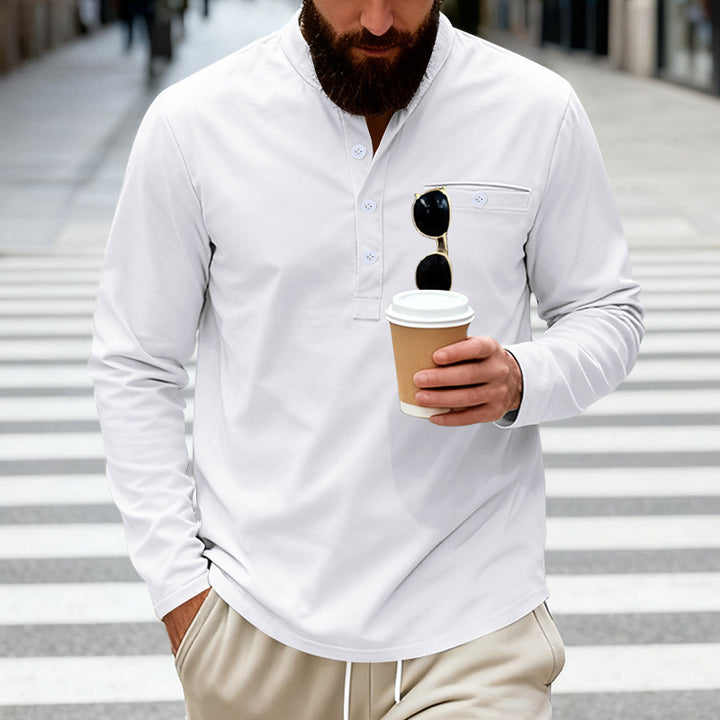 Men's casual long-sleeve Henley shirt made of cotton blend with chest pocket Mune Fashion