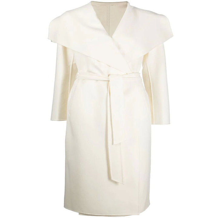 Women's Tailored Wrap Coat in Kimono Look with Wide Shawl Collar and Ties Belt Mune Fashion