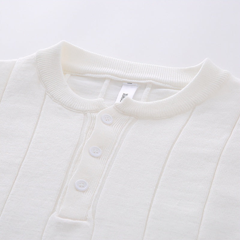 Unisex Oversized Structured Henley Knit Sweater with Vertical Rib Structure and Half Placket Mune Fashion