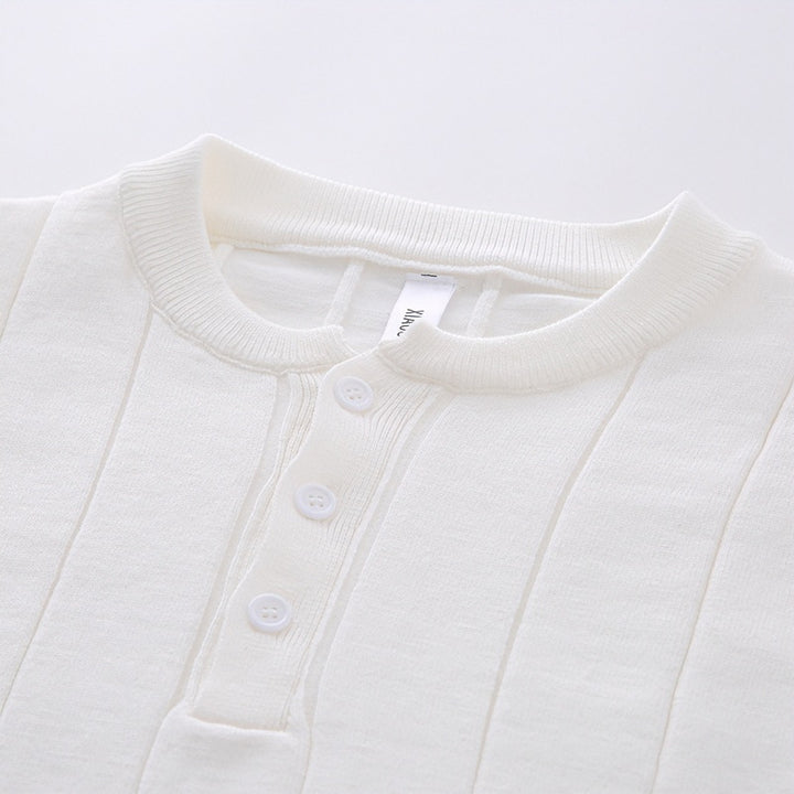 Unisex Oversized Structured Henley Knit Sweater with Vertical Rib Structure and Half Placket Mune Fashion