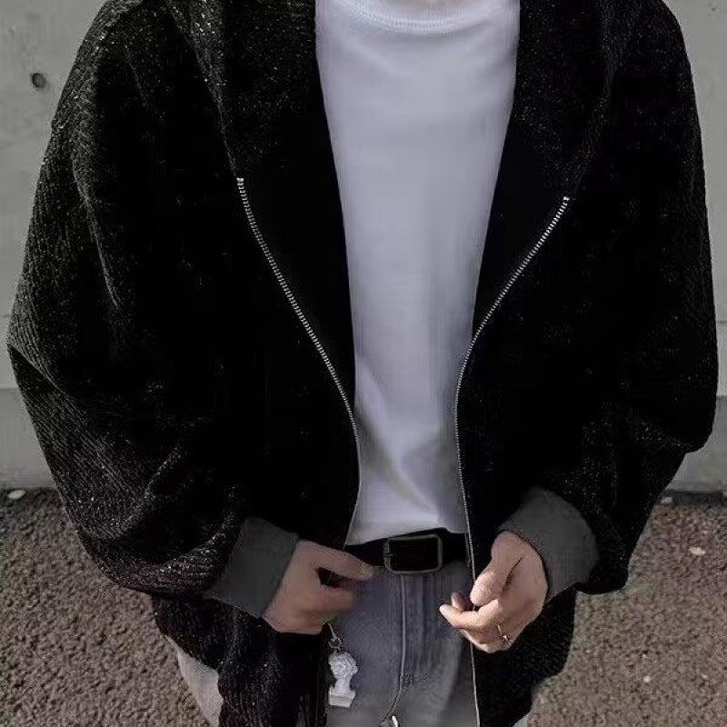 Unisex Oversized Knit Hoodie with Allover Texture Pattern and Side Pockets Mune Fashion