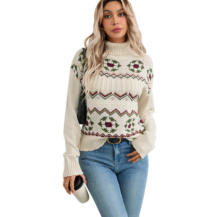 Women's knit sweater with Norwegian pattern, cable knit inserts, and roll neck Mune Fashion