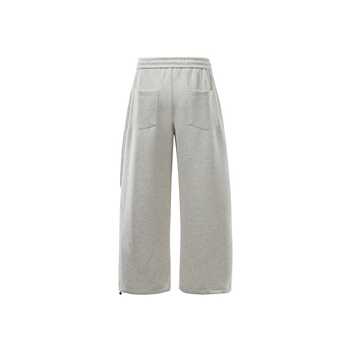 Unisex Wide Sweat Cargopants with Layered Yoke, Elastic Drawstring Waistband and Adjustable Hem Down
