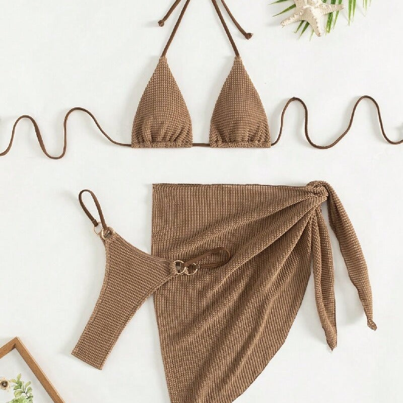 Women Triangle Bikini with Wrap Skirt Mune Fashion