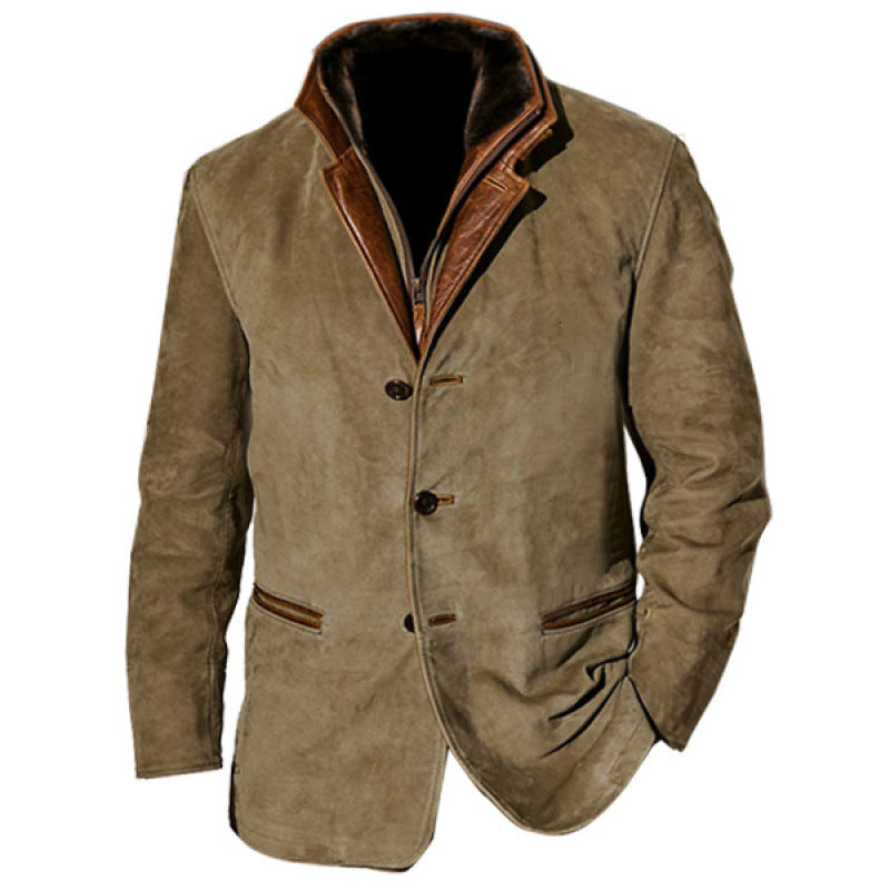 Men's suede blazer with removable leather inner vest Mune Fashion