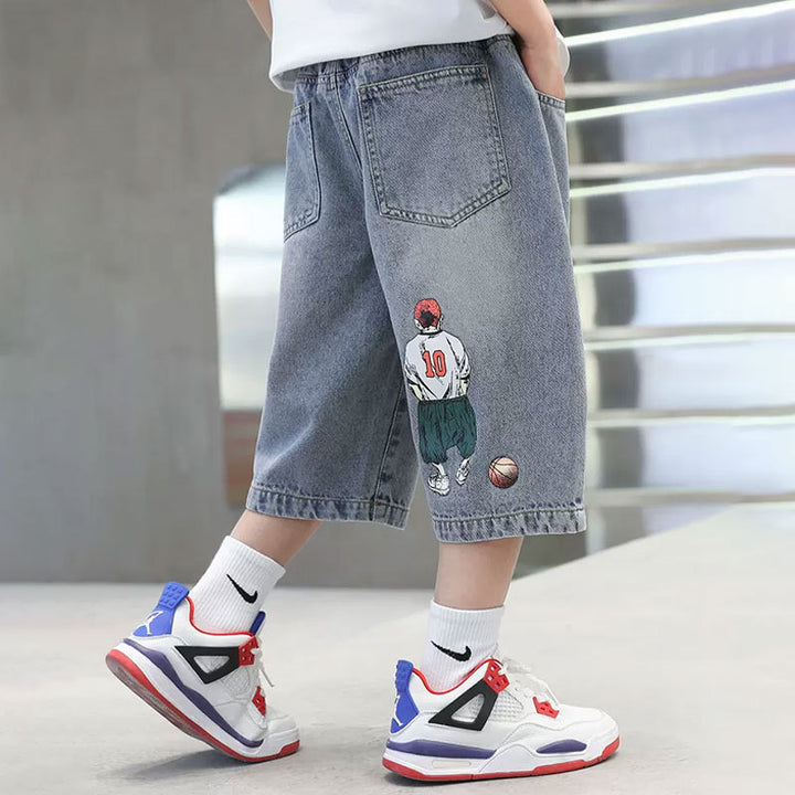 Boys Basketball Shorts with Cool Comic Print Mune Fashion