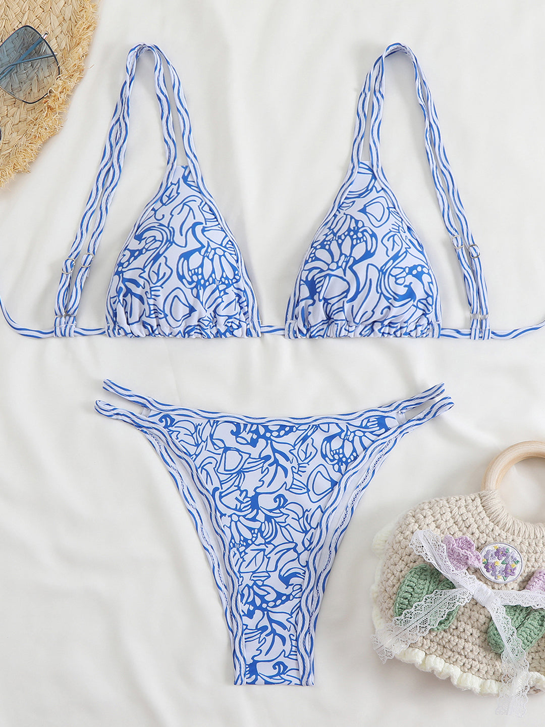 Ladies triangle bikini set with vibrant beach motif Mune Fashion