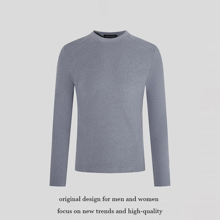 Men's Breathable Slim-Fit Fine Knit Long Sleeve Shirt with Round Neck Mune Fashion