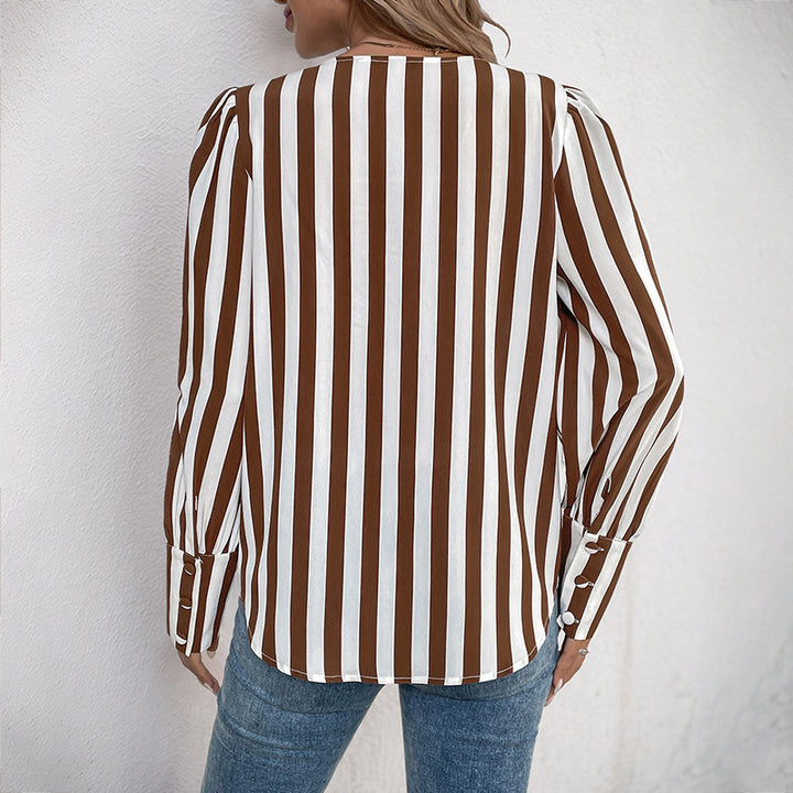 Women Elegant Striped Blouse with Button Details Mune Fashion