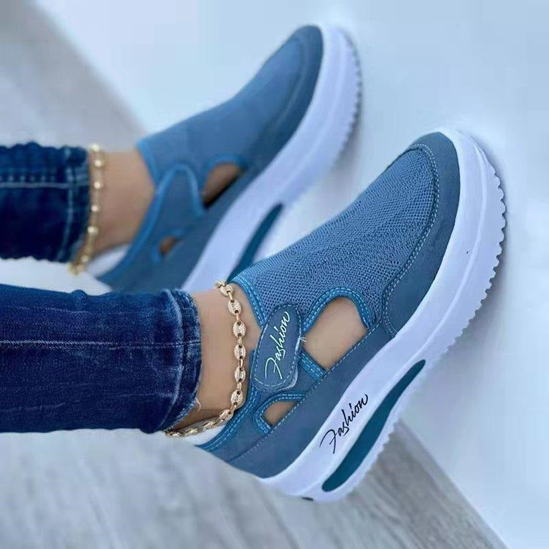 Ladies Light Slip-On Wedge Sneakers with Breathable Knit Upper and Platform Sole Mune Fashion