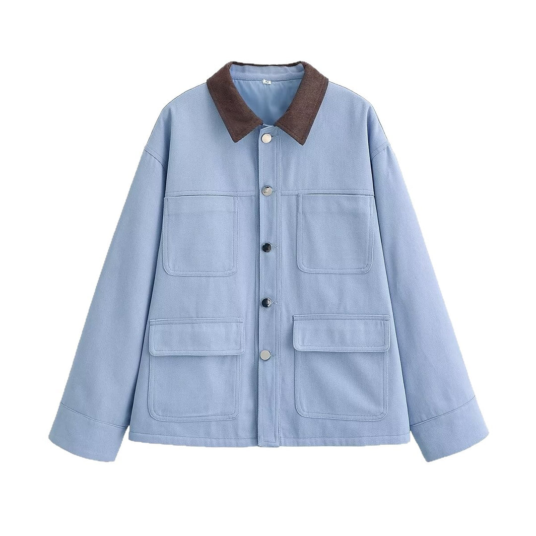 Women's Boxy Work Jacket with Cord Collar and Four Patch Pockets Mune Fashion