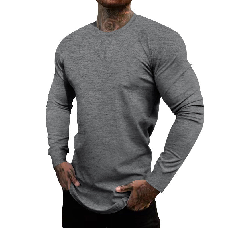 Men's fitted long-sleeve shirt with round neck, elastic cotton stretch, and extended hem Mune Fashion