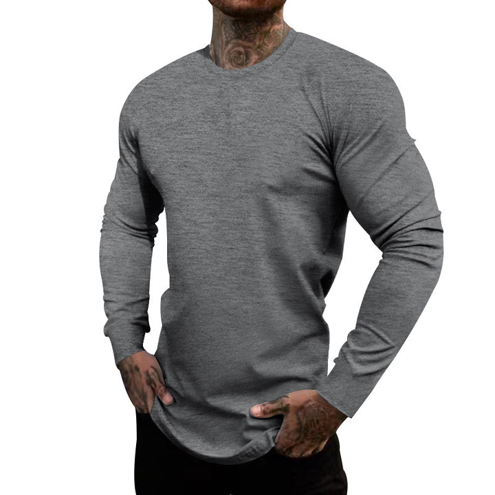 Men's fitted long-sleeve shirt with round neck, elastic cotton stretch, and extended hem Mune Fashion